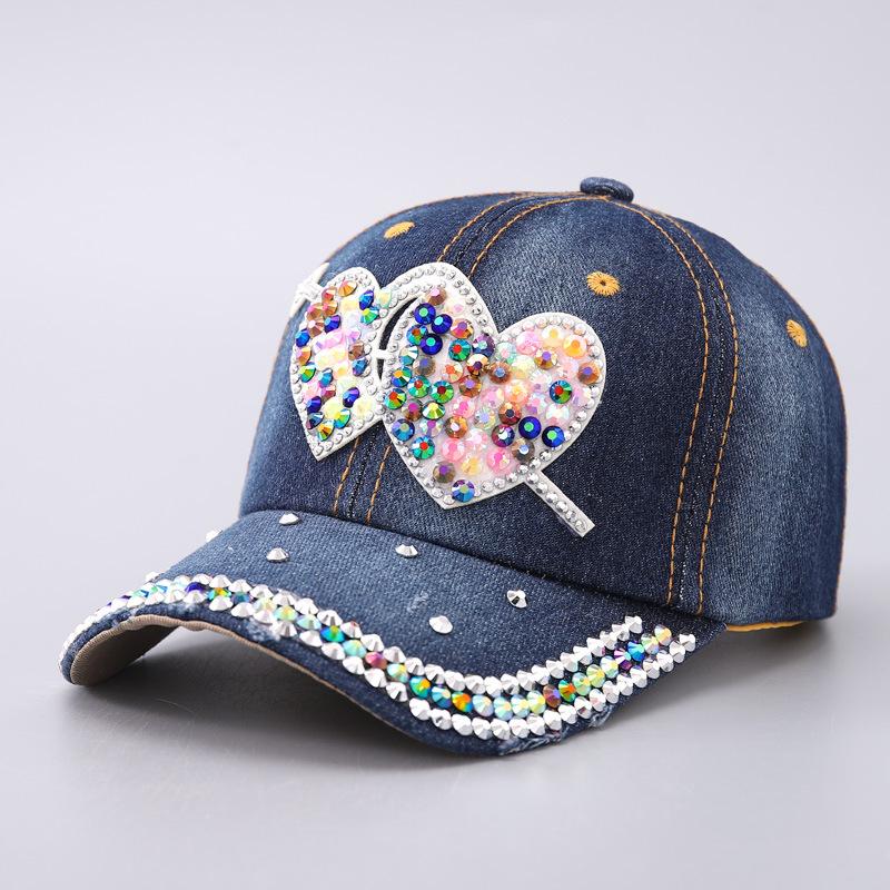 Neue Denim-Baseballkappe Damenmode farbige Diamanten Liebe Liebe Schmetterling Schirmmütze Spot