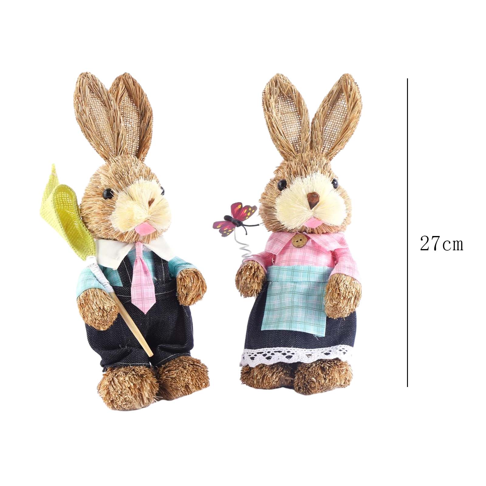 

2x Artificial Straw Rabbit Souvenir Bunny Figurine Easter Straw Bunny Ornaments for Easter Holiday Party Household Decoration