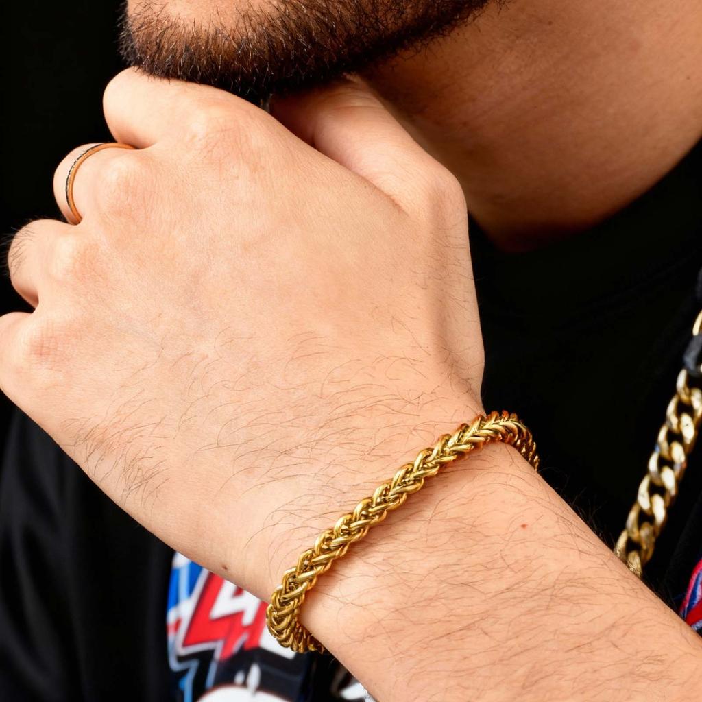 Bali Foxtail Chain Bracelet for Men,God Color Single Franco Link Chain Bracelets,Classic Chain Jewelry Gift