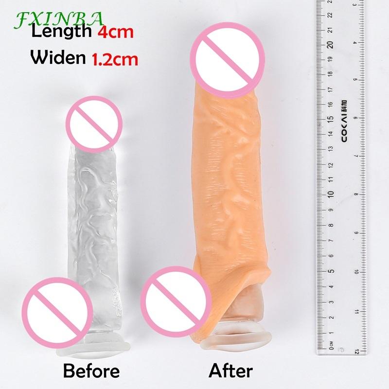 FXI 14-27cm Realistic  Sleeve Extender  Sleeve Dick Enlargement Delay Ejaculation Reusable Condom Men Sex Toys