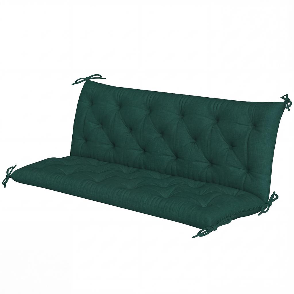 3 Seater Bench Cushion, Garden Chair Cushion with Back and Ties for Indoor and Outdoor Use, 98 X 150 Cm, Green