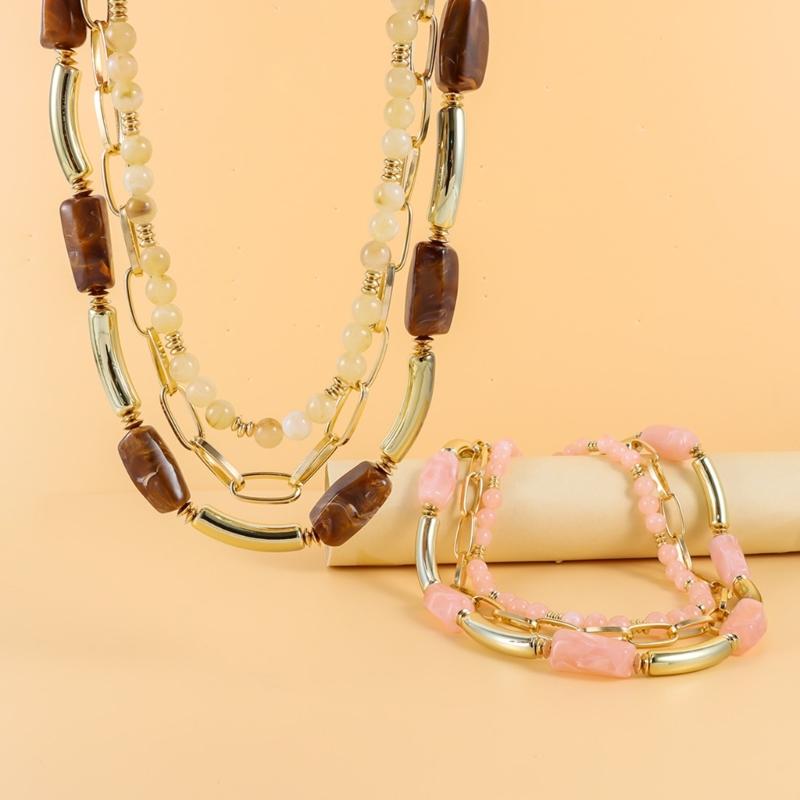 Stylish Geometric Multiple Layer Bead Necklace For Women Fashion Jewelry With Resin Accent Layer Designs For Daily Wear