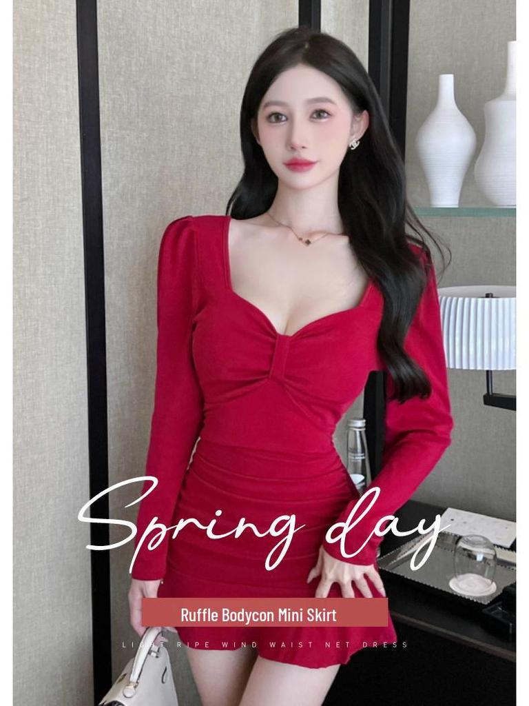 Elegant V-Neck Bodycon Mini Dress for Nightclub or Spa Work