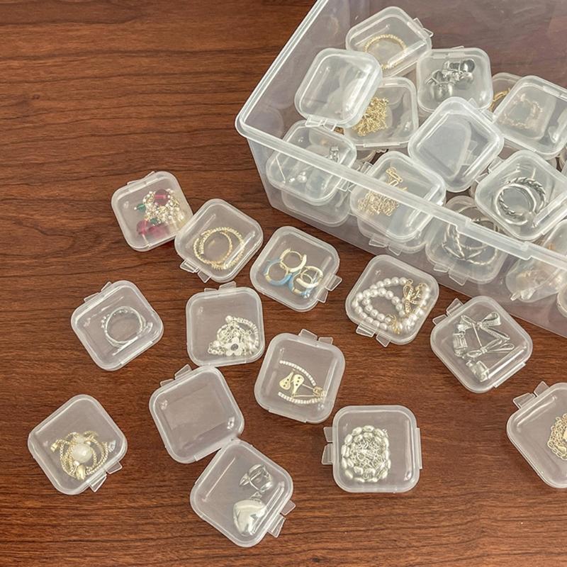 10Pieces Square Mini Clear Plastic Organizer Storage Box Containers with Hinged Lids for Small Items Stud Earring Rings