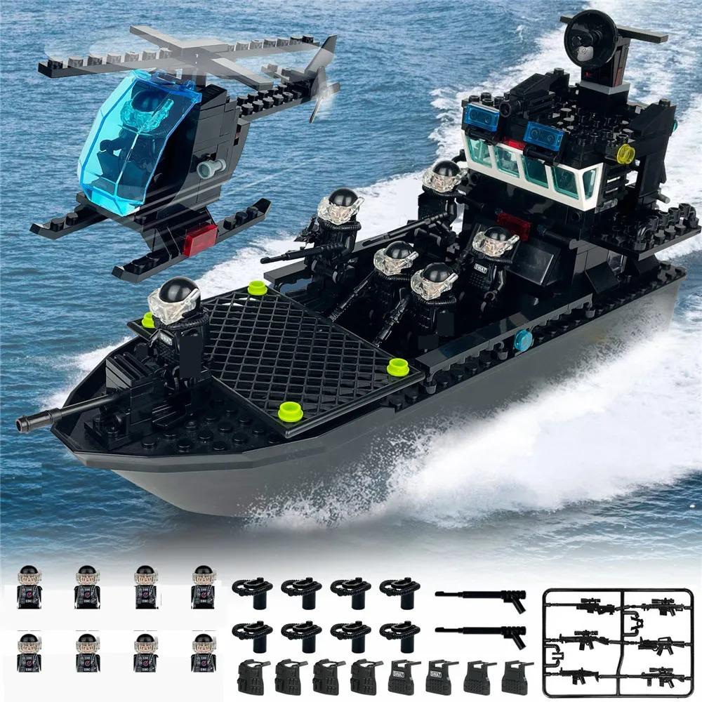 Heiß Militärserie Seeaufklärer Schiffsmodell Bausteine Klassiker SWAT Polizei Transportboot Auto Block Ziegel Spielzeug Geschenke