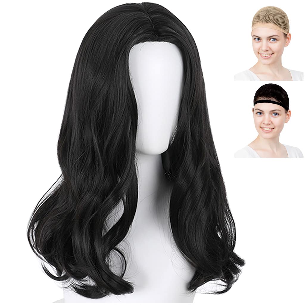 

Парик для косплея CaseEden, Длинные волнистые волосы, 45 см, Термостойкий, Черные волосы, В комплекте 2 сетки для парика