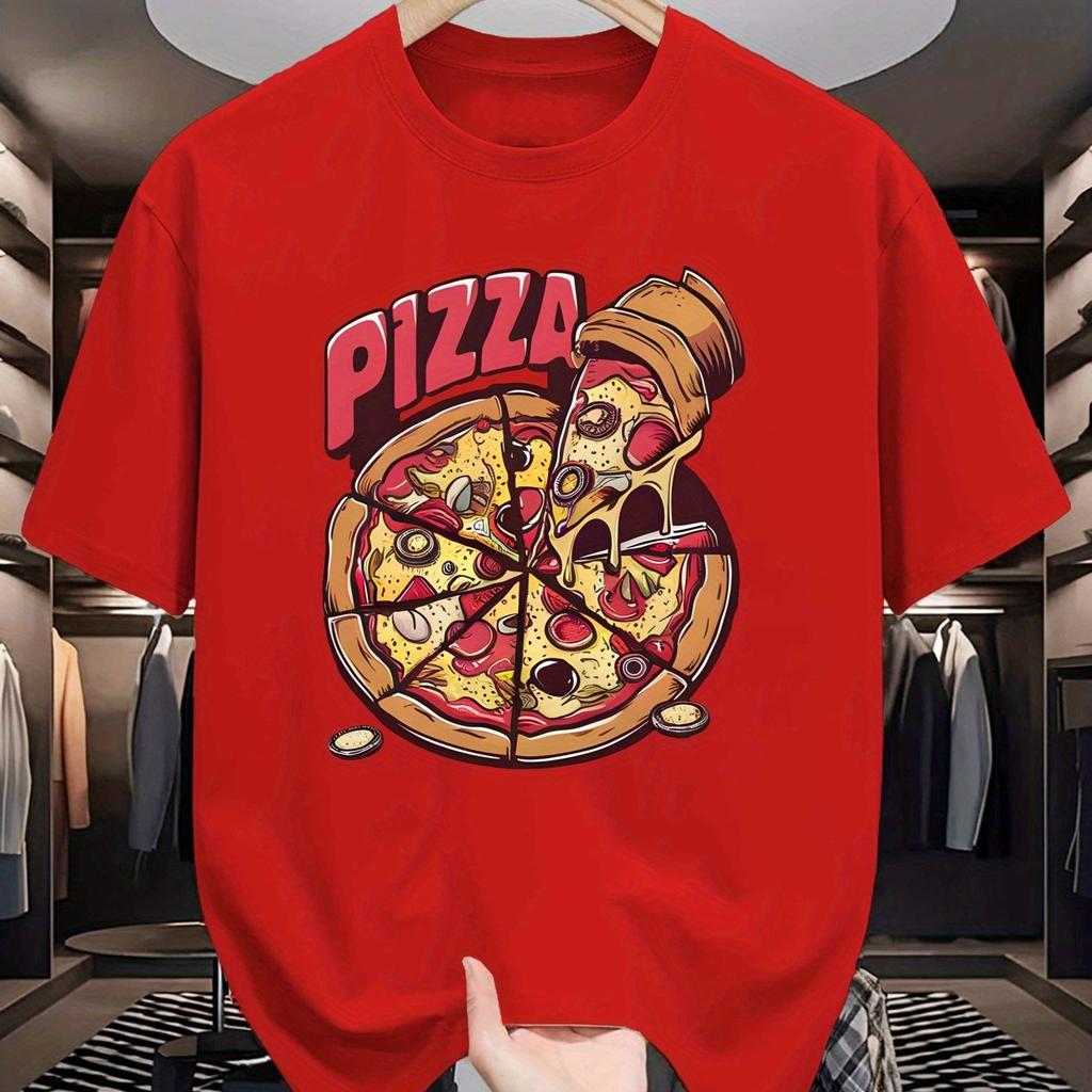 Pizza Graphic Tee Men Summer Casual Short Sleeve Round Neck Breathable Knit TShirt
