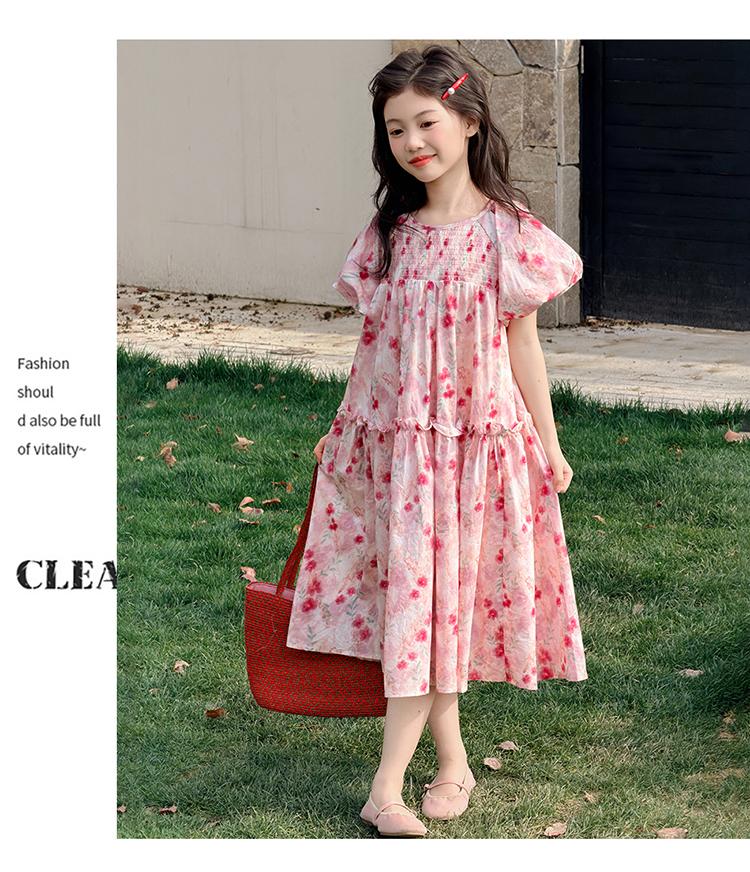 Girls' dress summer 2026 new item beautiful floral bubble sleeves princess dress summer dress children's dress