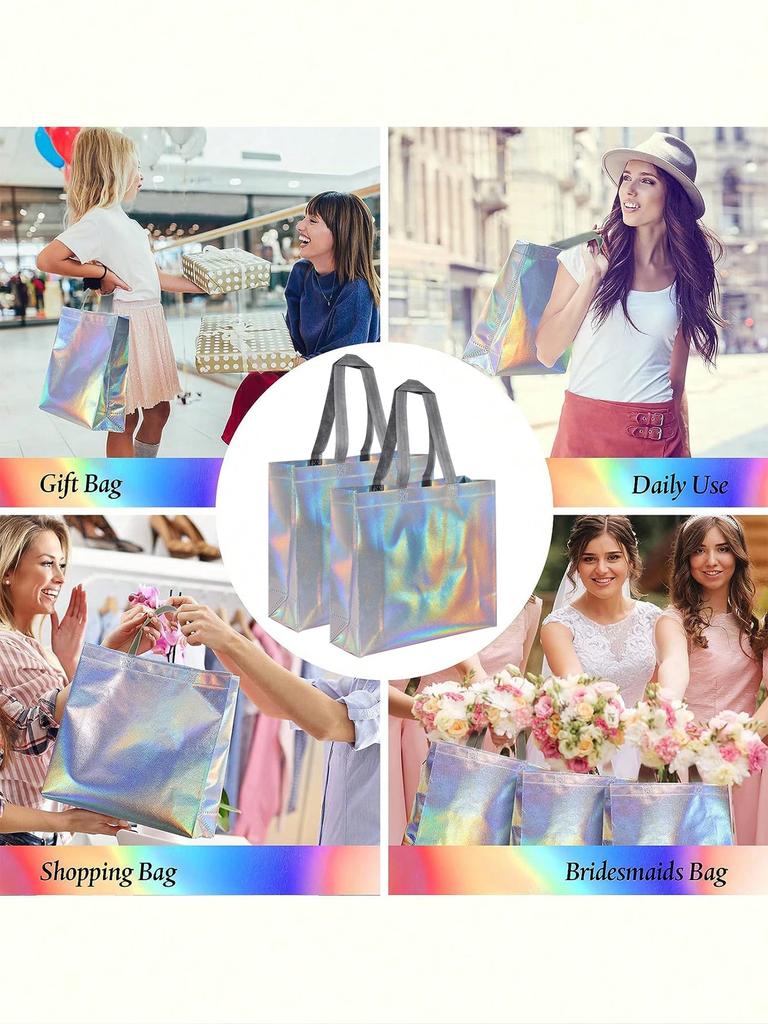 D2 10Pcs Silver Gold Reusable Gift Tote Grocery Shopping Bag Gift For Bridesmaids Birthday Party Wedding Bachelor Party Supplies