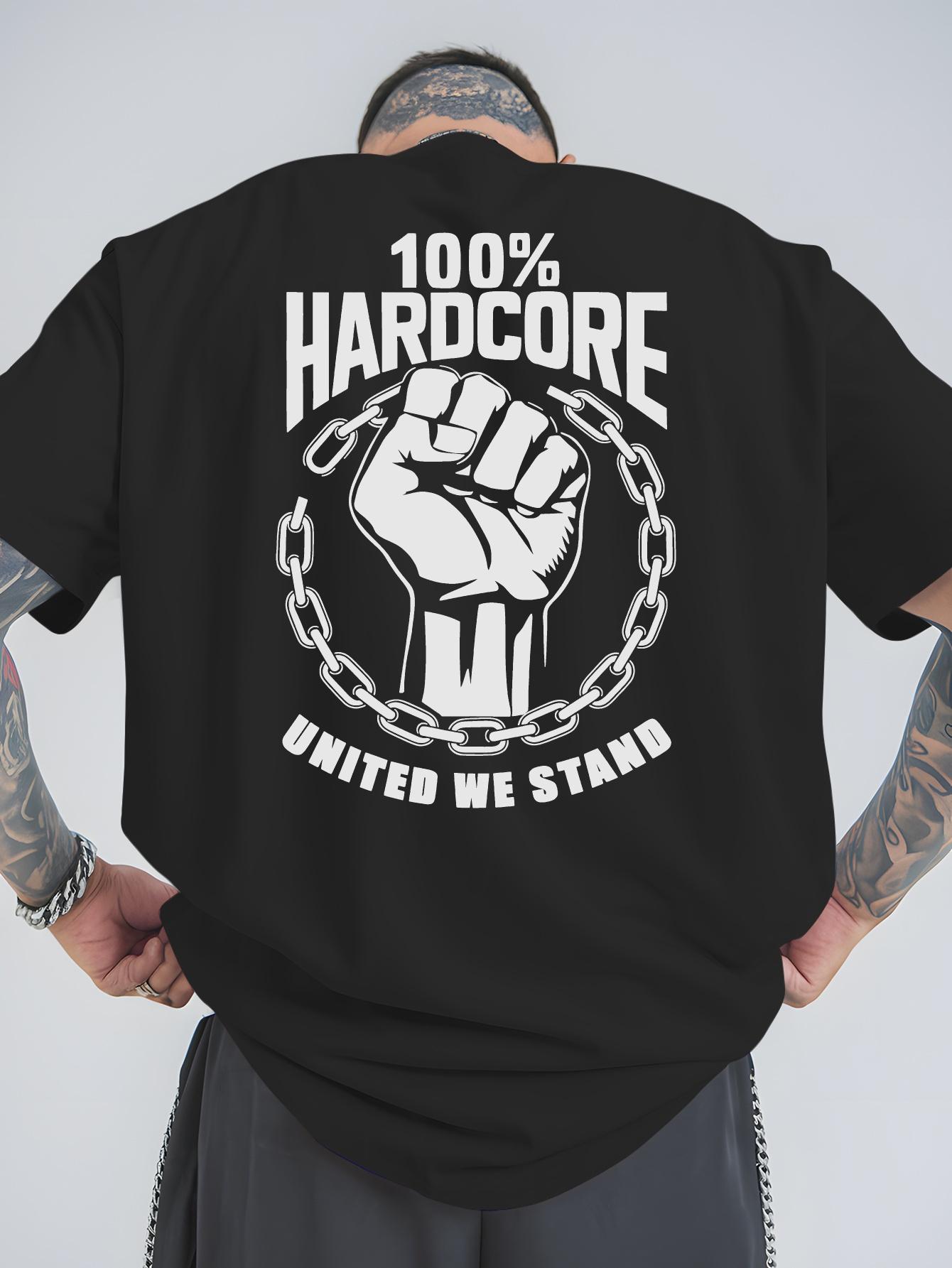 

Black Cotton TShirt Grunge Streetwear Mens Gym Muscle Shirt Graphic Tee United We Stand 100 Percent Hardcore Fist Chain - Men... S разноцветный