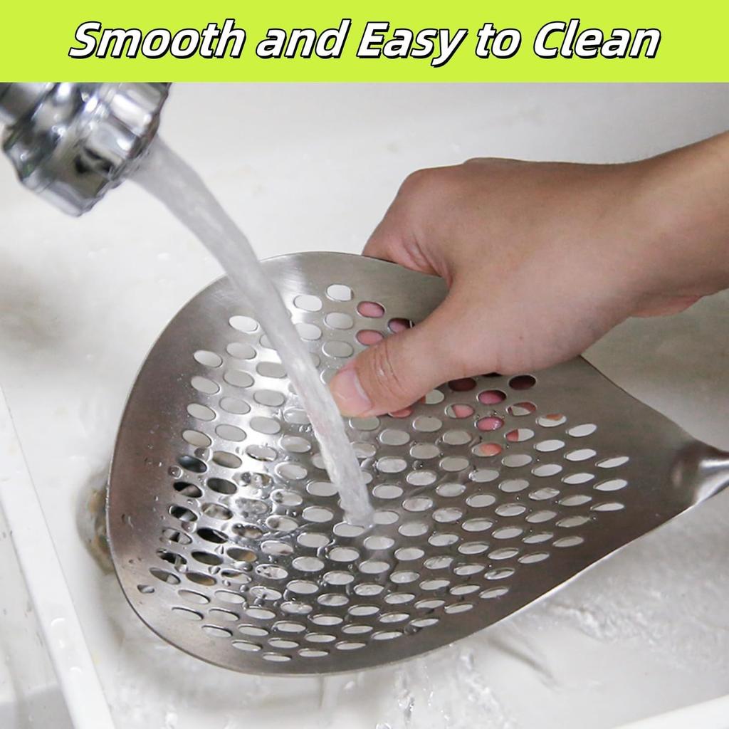 1pc Large Durable Stainless Steel Colander Skimmer Spoon, Heavy Duty Food Strainer Spoon for Frying & Cooking, Kitchen Utensils