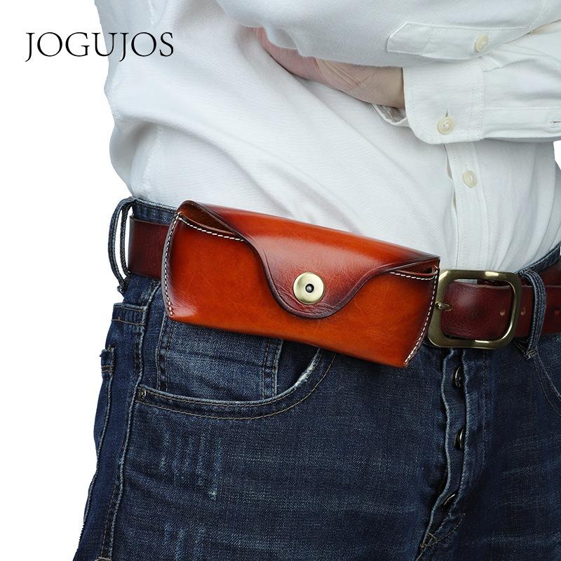 JOGUJOS Genuine Leather Glasses Case Retro Sunglasses Sunglasses Universal Cowhide Glasses Bag Portable Anti-pressure Glasses Case