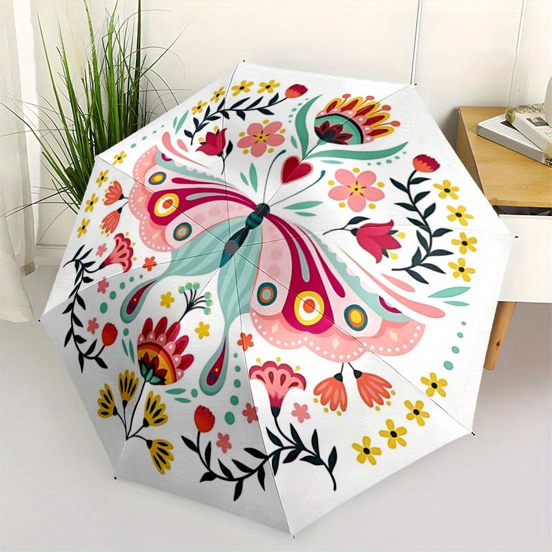 

1pc Butterfly Art Cartoon Umbrella, Portable 3-Fold Compact Umbrella, Suitable for Camping, Hiking and Travel, Ideal Easter Birthday Gift fo