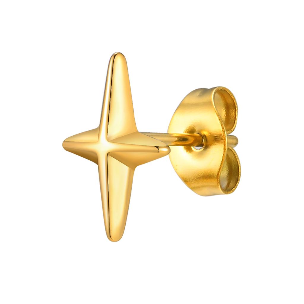 Vnox Small Cross Unisex Earrings, Four Pointed Star Mens Women Stud Earrings, Anti Allergy Stainless Steel Brincos Jewelry