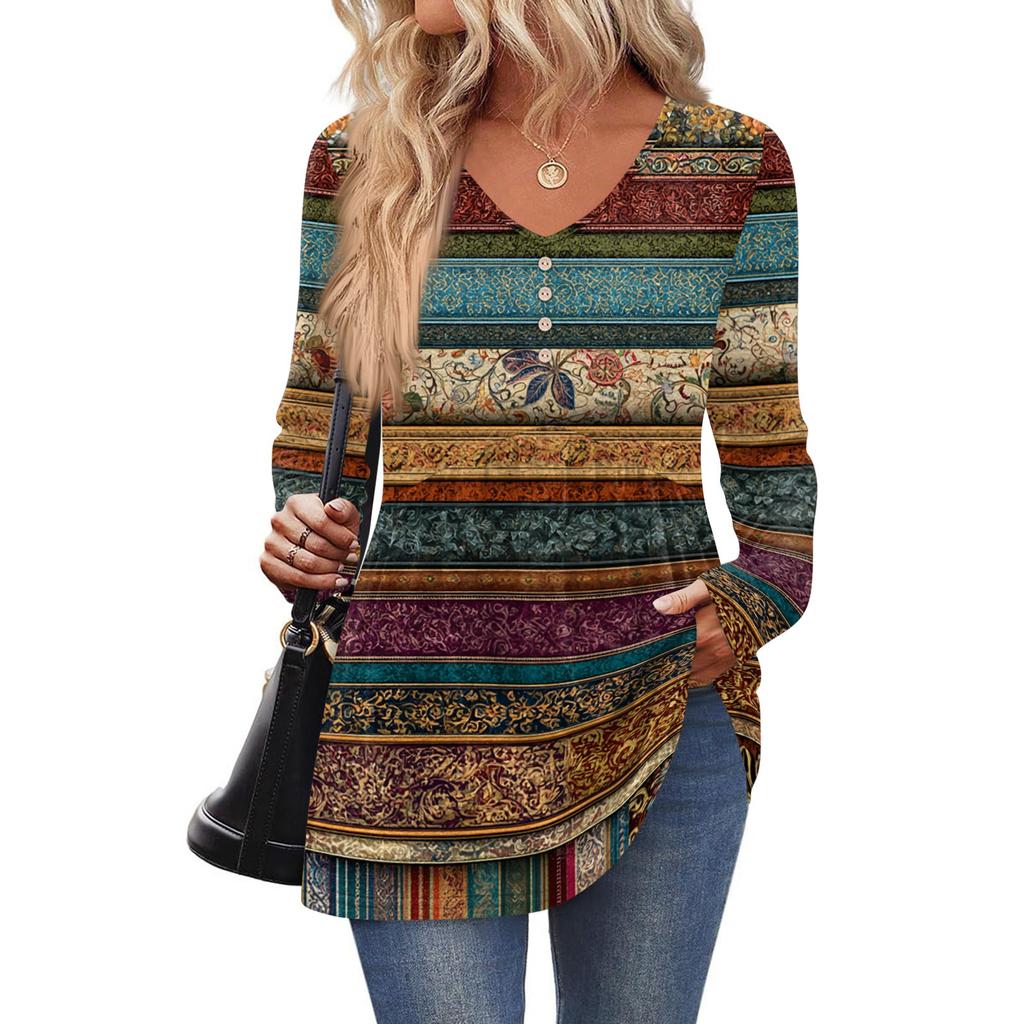 Women's Fashion Casual Long Sleeve Solid Color Shirt Women's V-Neck Tops