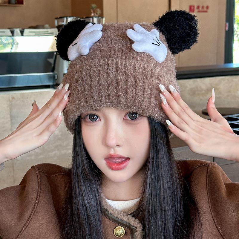Knitted Woolen Hat for Women In Winter Japanese Style Cute Little Gloves Head Hat Versatile Warm Ear Protection Cold Protection Head Hat Trendy