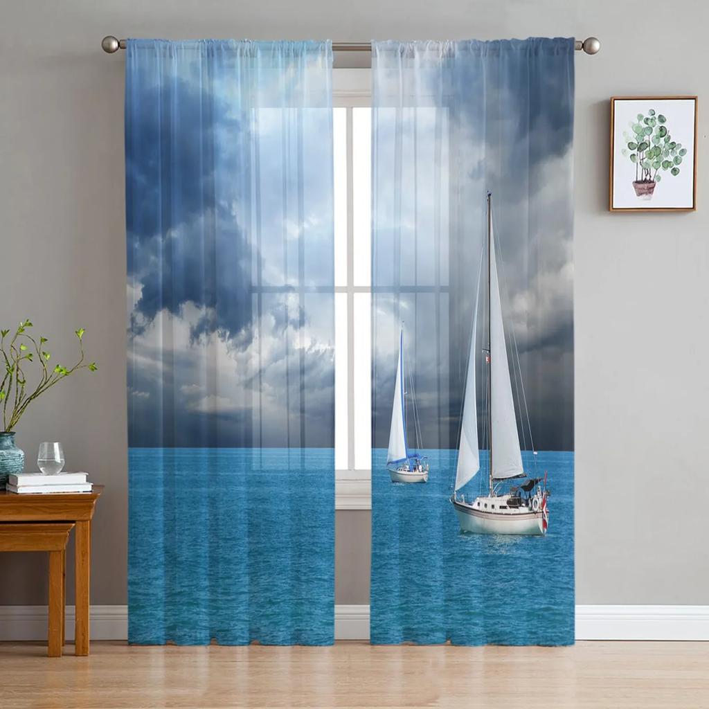 Bali Scenery Ocean Vacation Sheer Curtains Living Room Window Tulle Curtains For Bedroom Kitchen Home Decoration Voile Drapes