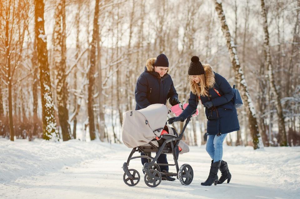 Pink muff gloves for stroller sled insulated fur winter