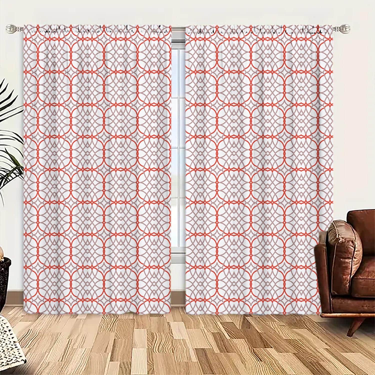 

Set Of 2 Red White Striped Geometric Graphic Decorative Curtains Semi Blocking Privacy Curtain Made Polyester W100*H70(CM)-Hooks&1PCS