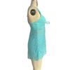 Women's Solid Blue Lace Trim Drawstring Tankini Set V-Neck Swimdress