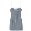 Fashion Style 2024 Summer New Arrival Women's Clothing Plaid Stitching Blue Sling Dress Short Skirt 3152329401