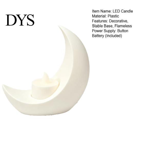 Gold Silver Black White Table Centerpiece Crescent Moon LED Candle, Decorative Electronic Candle for Eid Al-Fitr Home Window Display Ornament