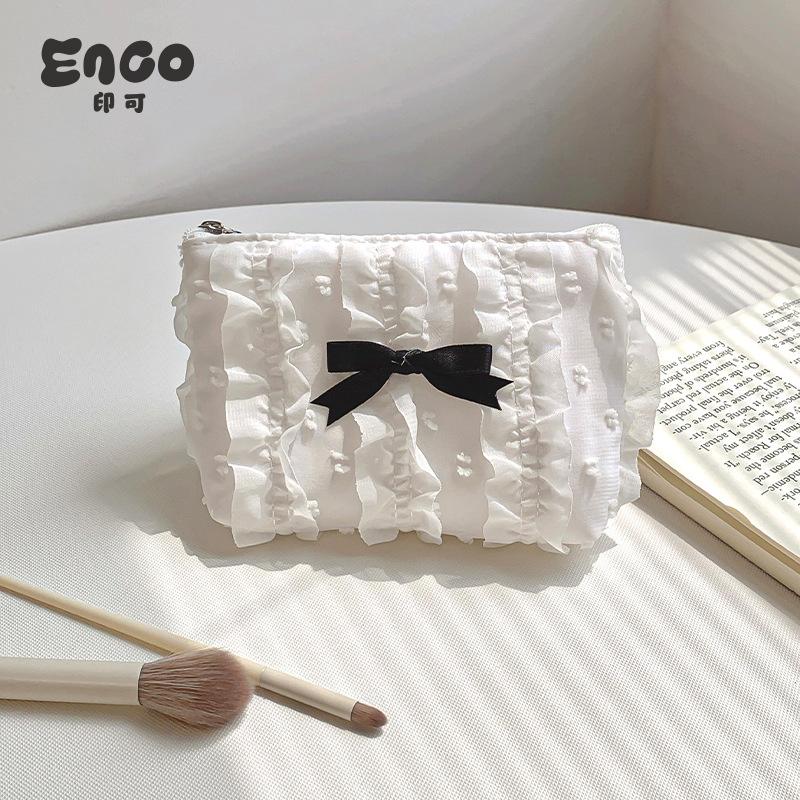 Cute Cosmetic Bag Cosmetic Bag New Lace Bow Large Capacity Change Bag Clutch Bag Women's Storage Bag