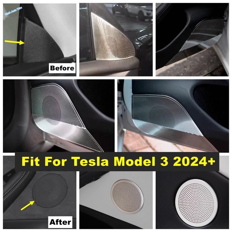 Car Pillar A Stereo / Door Stereo Speaker / Front / Rear Door Horns Decor Cover Trim For Tesla Model 3 2024 Interior Accessories