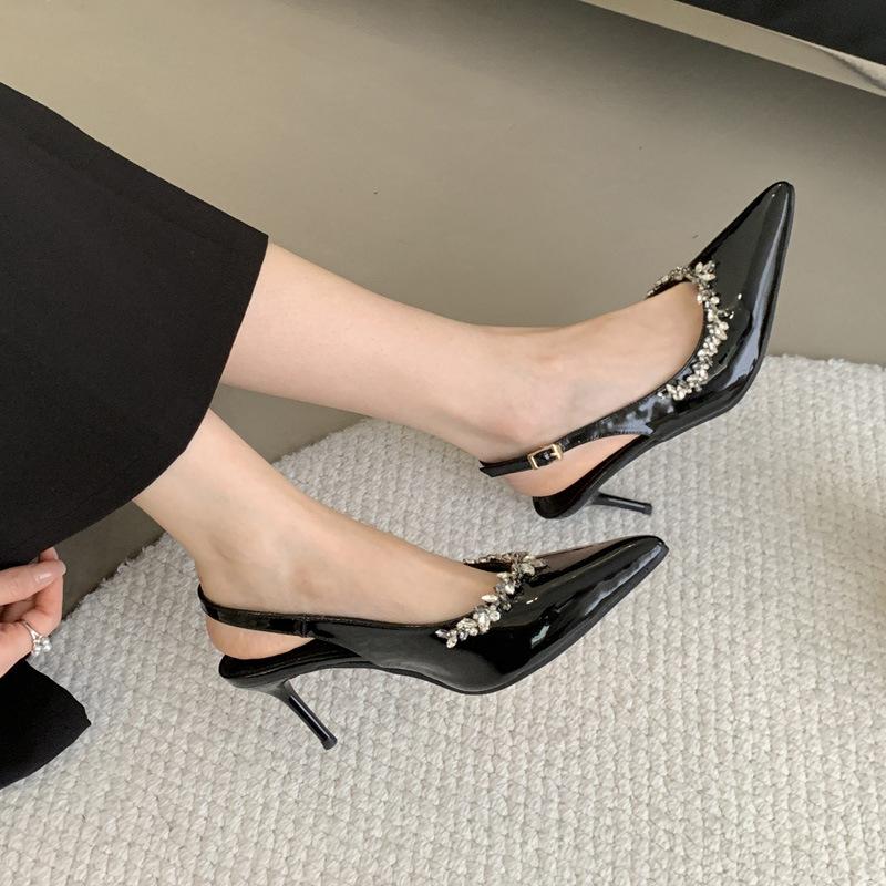 New Autumn and Winter High-heeled Women's Shoes Pointed Nude Single Shoes Thin Heels Niche Rhinestone Bag Head Sandals