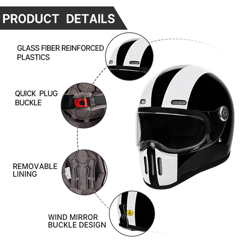 New Fashion Retro Motorcycle Helmets Fiberglass Shell Vintage Cafe Racer Fiber Glass Full Helmet for Motocross Scooter