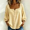 Women's Casual Plaid Three-Quarter Sleeve Loose Fit Top