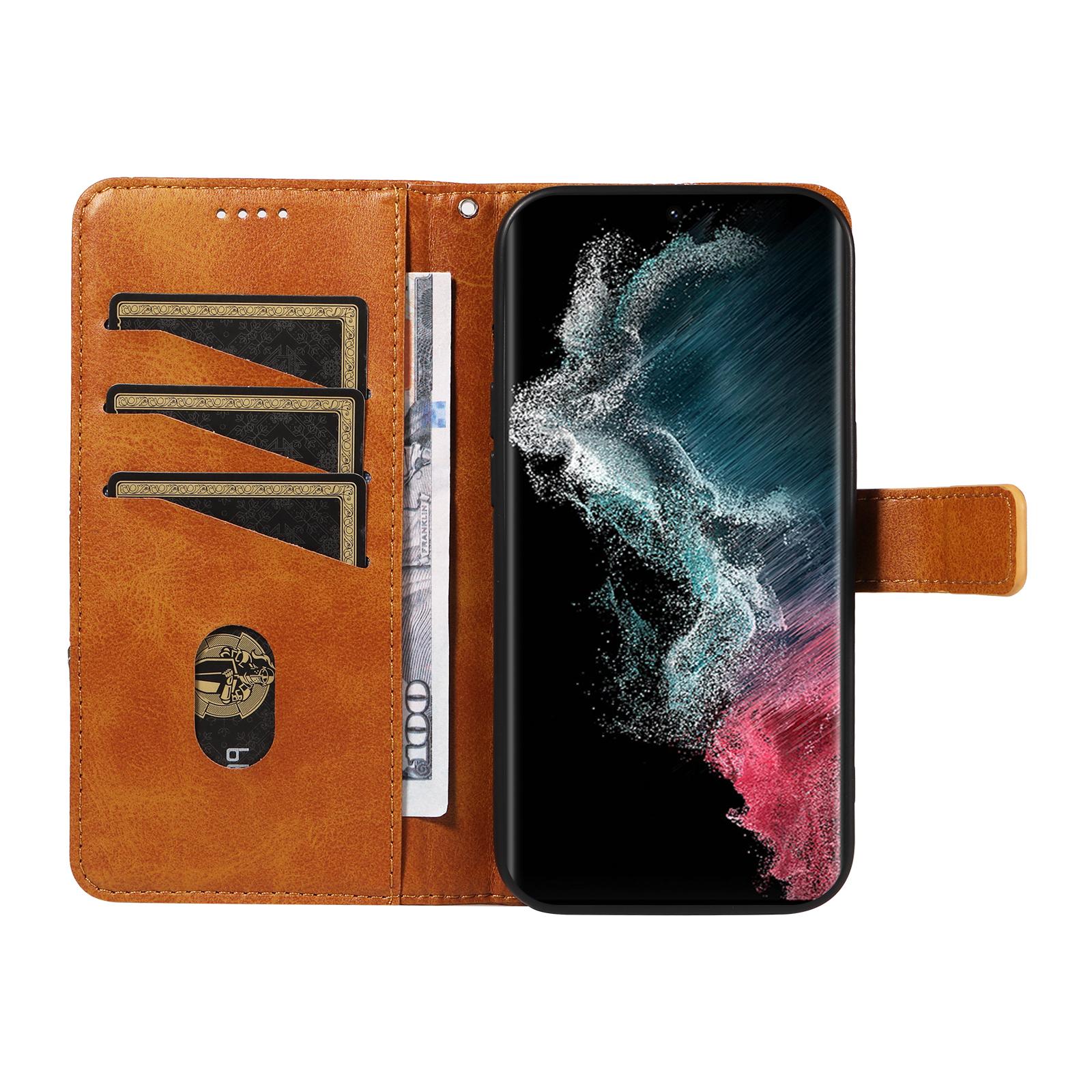 

For Samsung Galaxy S23 Ultra Wallet Phone Case Geometric Line Leather Cover Protective Stand Brown