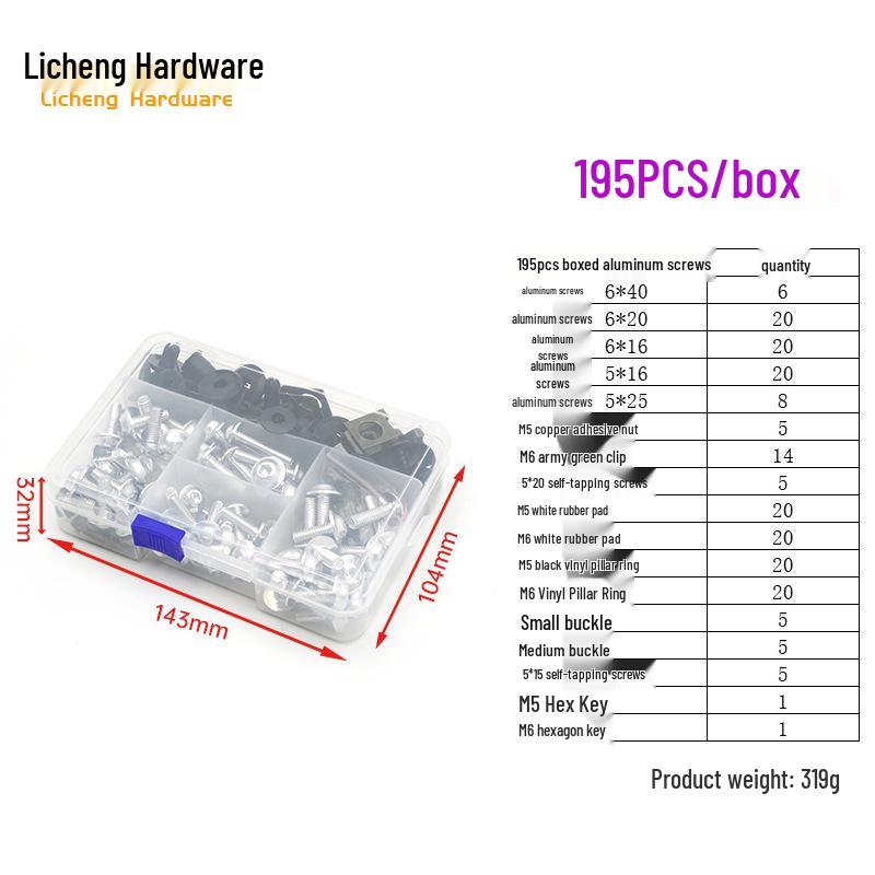 Śruby kolorowe do szyby motocyklowej ze stopu aluminium (177/183/198 szt.)