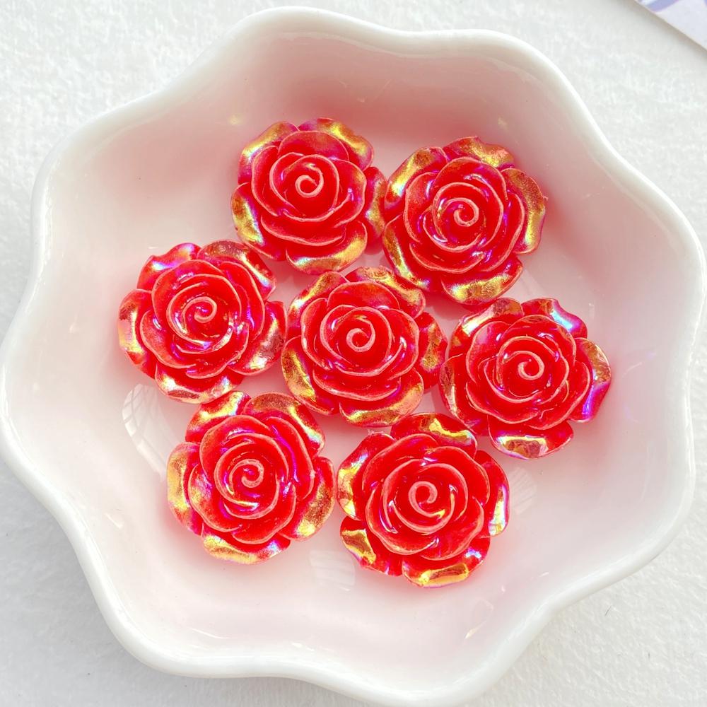 10Pcs Cute Cartoon Colorful Roses Flat back Resin Scrapbooking Crafts Fit Phone Case Decoration DIY Hair Bows Accessories