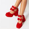 Women Mary Janes Pumps Square Toe Thick High Heels Platform Buckle Bow Glove Shoes Ladies Fashion Shoes Spring Autumn 46