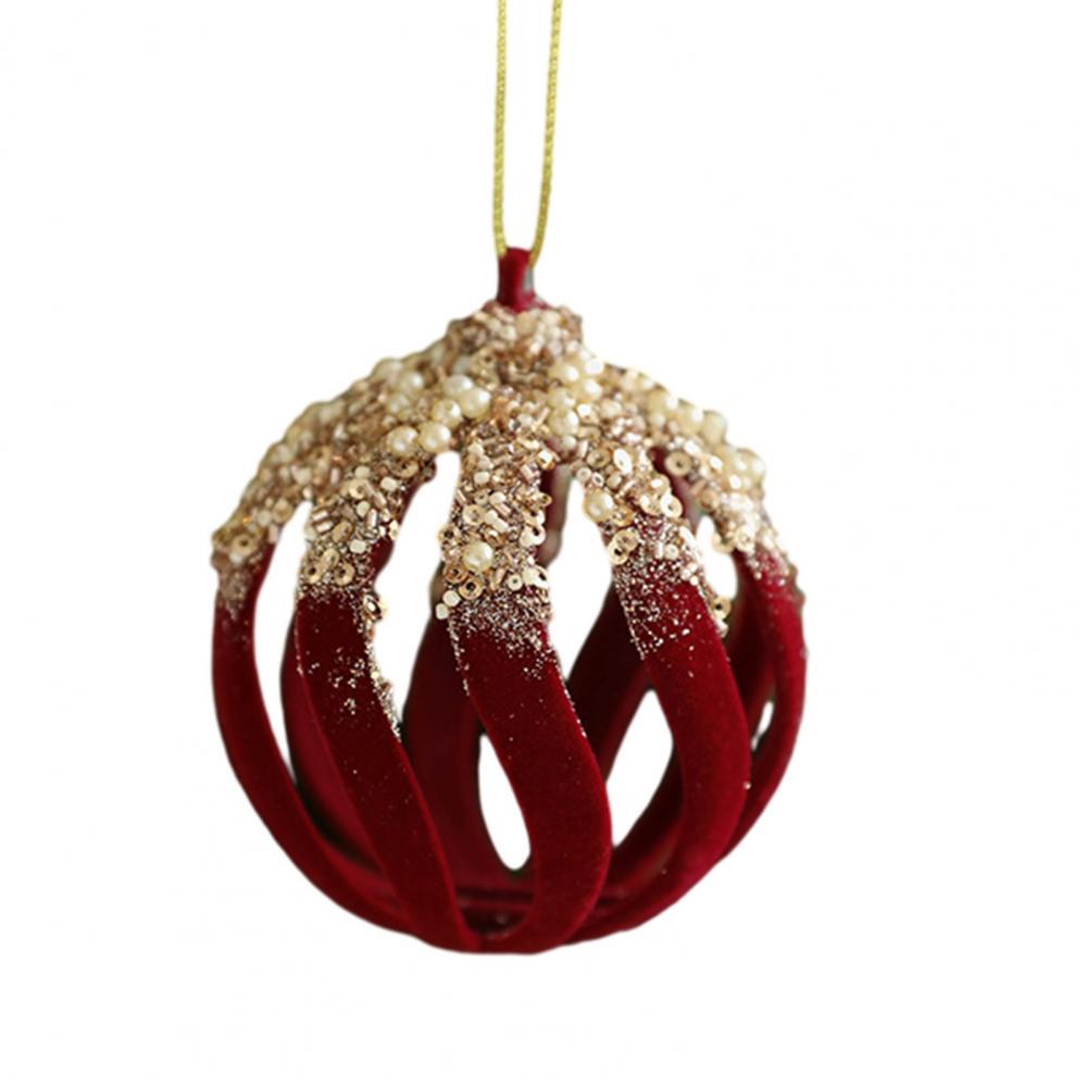Christmas Ornaments Red Flocking Bell Wreath Snowfall Elk Pendant Snowy Winter Decor for Tree Hanging