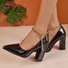 Fashion Aphixta Hot Sale Sexy Super High Heel 10cm Square Heels Pumps Women Gold Metal Chain Ankle Strap Shoes Pointed Toe Big Size50 53