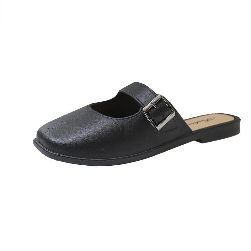 Neue halbe Packung Nischentasche Kopf Sandalen Damenschuhe Retro flacher Boden eckiger Kopf Mode Einzelschuhe