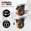 VEVOR Caster Wheels, 12.7 cm Swivel Plate Casters, Set of 4, with Security A/B Locking No Noise PVC Wheels