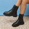 Autumn New Mid Length Boots Black Anti Slip Trendy Footwear Fashion Laceup Boots Ladies Thick Heeled Casual Shoes Botas