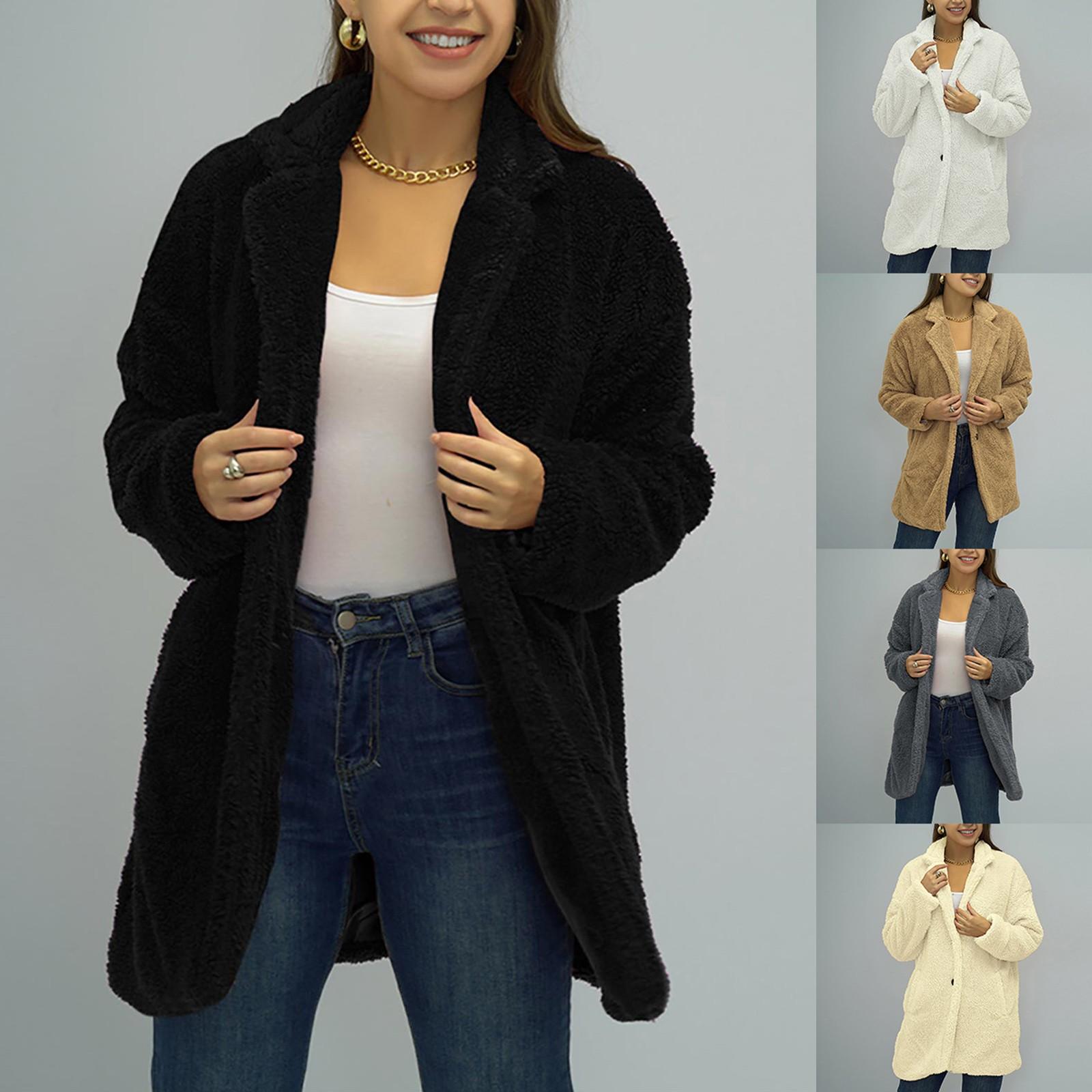 

Женский кардиган Двусторонний Плюшевый Лацкан Сплошной Цвет Длинный Свитер Пальто