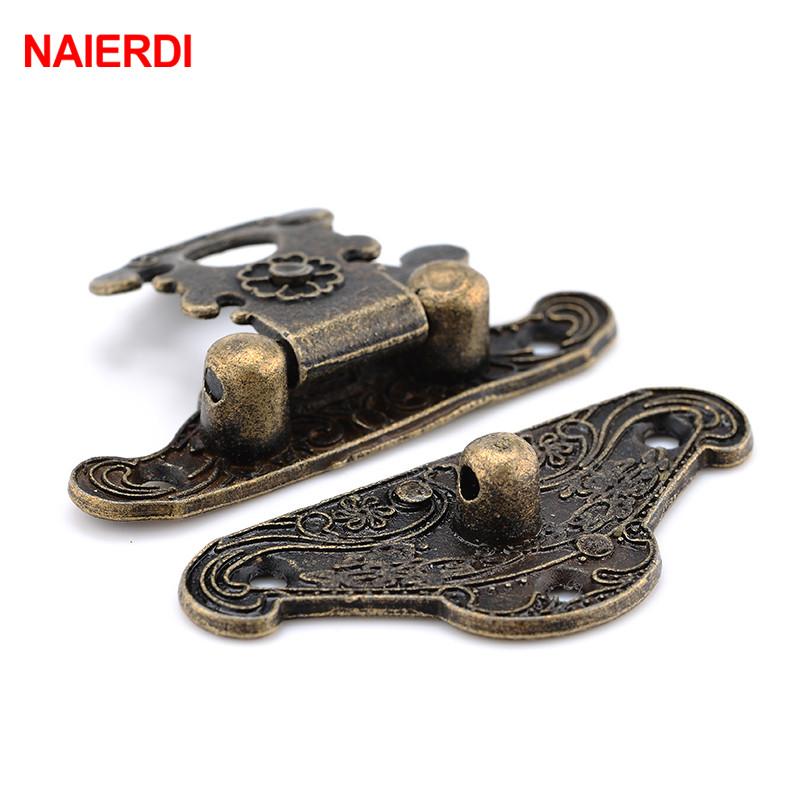 NAIERDI 4pcs Antique Bronze Hasp Latch Jewelry Wooden Box Lock Mini Cabinet Buckle Case Locks Decorative Handle 3 size