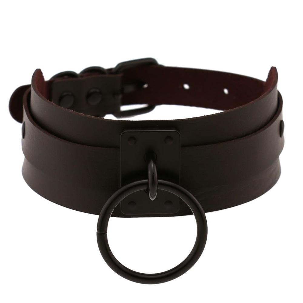 DIEZI Harajuku Cosplay Gothic Necklaces Black Big Circle Necklaces Leather Choker Necklaces Women Men Jewelry Fashion  Goth