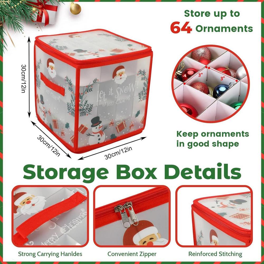 Christmas Ornament Storage Box With Handle 64 Slots Xmas Balls Decorations Container Large Capacity Bag Accesory Organizer