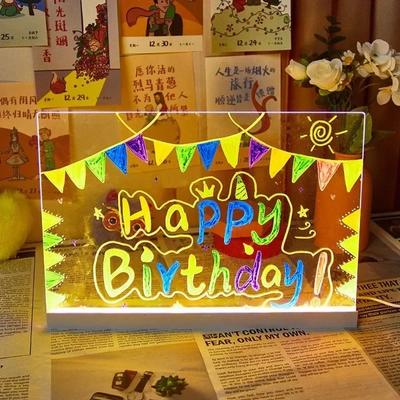 LED Note Board With Night Light Colorful 7 Pens DIY Acrylic Message Board Children‘s Drawing Board For Kids Birthday Gift