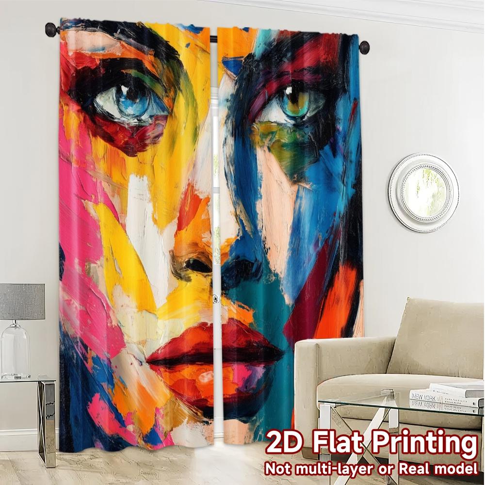 2pcs, 2D FLAT PRINTING Curtains (Without Rod) Color Splash Popular Curtains&Drapes Durable 100% Polyester Fabric Curtains All