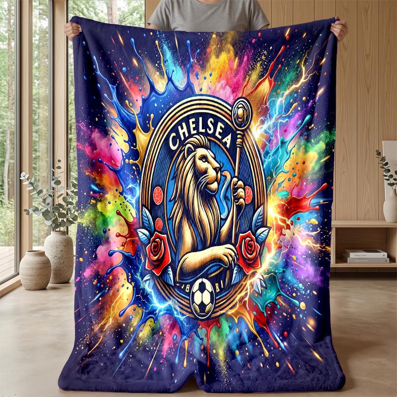 Chelsea FC Theme Blanket Soft Flannel Blanket Plush Throw Blanket Cozy Sofa Bed Blanket for Home Decor