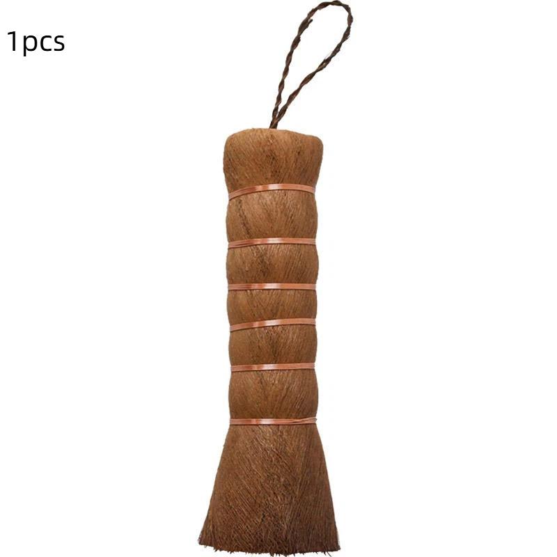 

1/2Pcs Natural Pot Brush Coconut Brown Long Handle Non-Stick Oil Washing Pan Brushs Kitchen Hang Type Wok Dish Cleaning Brush 1pcs