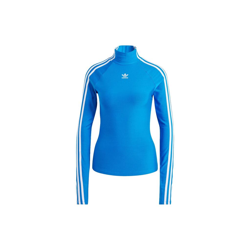 Adidas Originals Spice Girl Series Three Stripes Logo Embroidered Fitted Mock Neck Long Sleeve T-Shirt Women Tops Blue IV9330