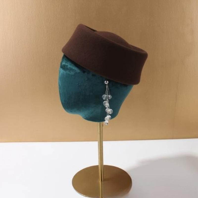 Women 100%  Wool Felt Berets Vintage Hard Concave Top Fedoras Hats Wedding Fascinator Hats Cocktail Party Bridal Pillbox Cap
